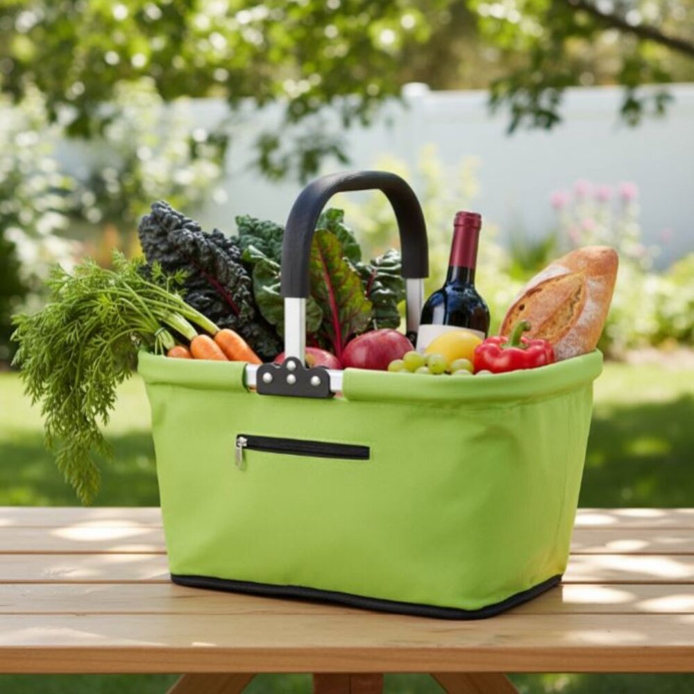 RSVP International Collapsible Market Basket Aluminum Frame, Large Zip Side Pock